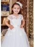 Ivory Lace White Tulle Ankle Length Peplum Flower Girl Dress